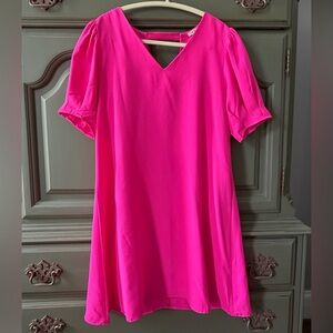 JODIFL Hot Pink V-Neck Dress